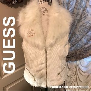 🆕 SALE! Guess Faux Fur Sleeveless Gabby Vest